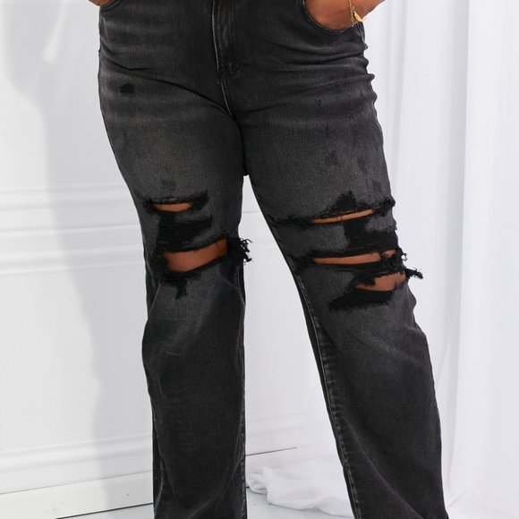 RISEN Full Size Low Rise Ankle Boyfriend Distressed Jeans Plus Size